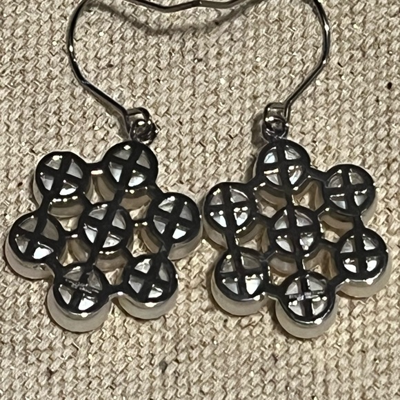 Cultured Fresh Water White Pearl Italian Earrings ..  Set in Sterling Silver - Picture 4 of 5